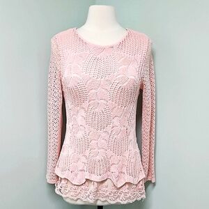 LaSeine Pink Crochet Top Floral Butterfly Lace Whimsy Goth Coquette Medium